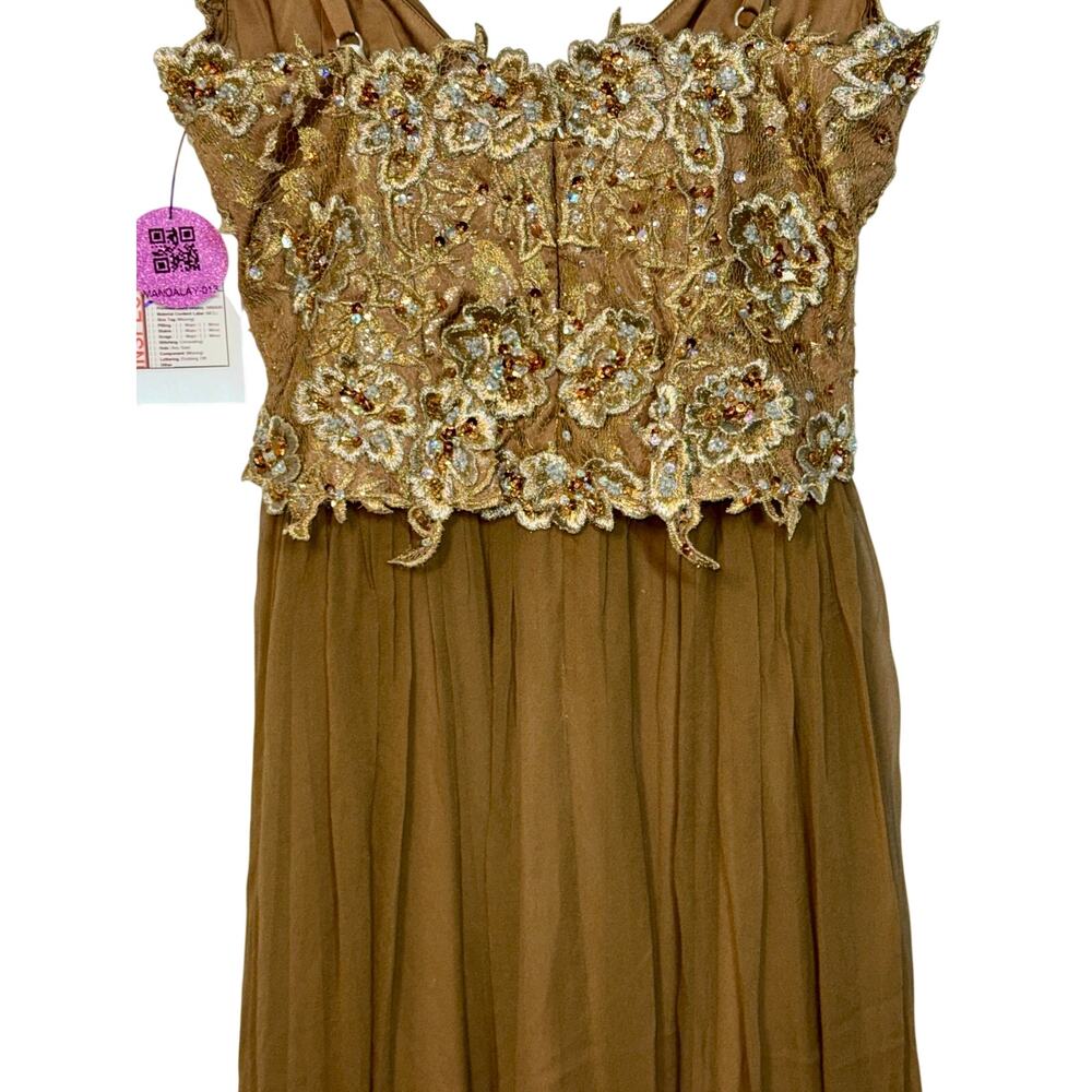 NWT Mandalay Brown Gold Lace Beaded Embellished Long Evening Gown Dress Size 6 - Picture 7 of 15